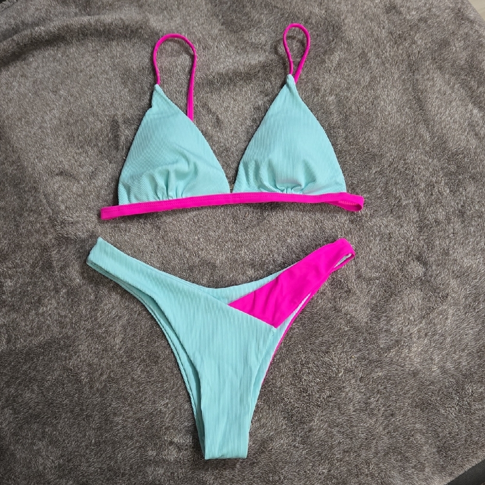 3 For 20 Mint & Hot Pink Triangle Bikini Set - Women Swim
